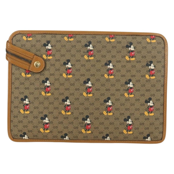 GUCCI GUCCIxDisney GG Supreme Clutch Bag PVC Beige Gold 602552 Auth YKZ1330M