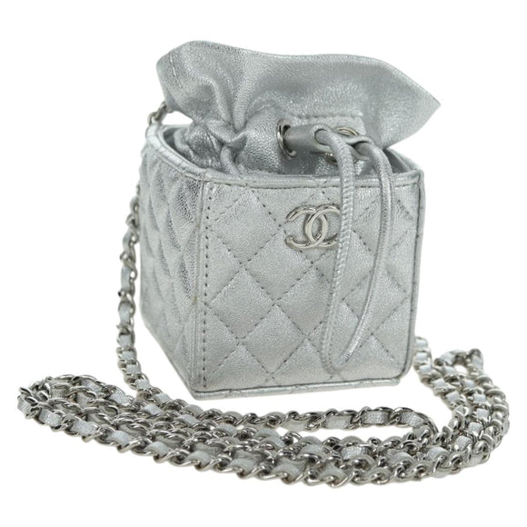 CHANEL Matelasse Chain Shoulder Pouch Lamb Skin Silver Gold CC Auth YKZ1332SAM