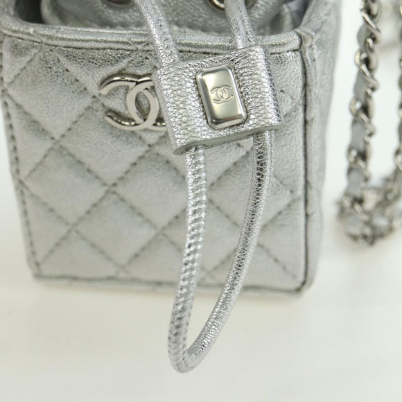 CHANEL Matelasse Chain Shoulder Pouch Lamb Skin Silver Gold CC Auth YKZ1332SAM