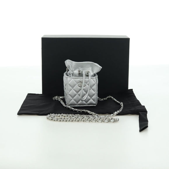 CHANEL Matelasse Chain Shoulder Pouch Lamb Skin Silver Gold CC Auth YKZ1332SAM