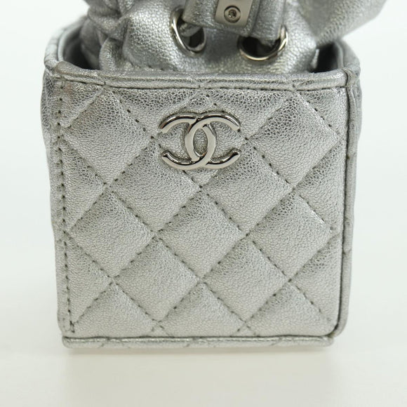 CHANEL Matelasse Chain Shoulder Pouch Lamb Skin Silver Gold CC Auth YKZ1332SAM