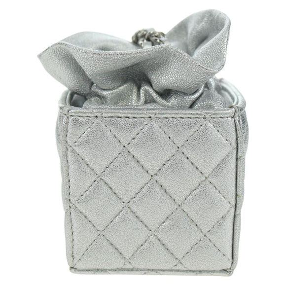 CHANEL Matelasse Chain Shoulder Pouch Lamb Skin Silver Gold CC Auth YKZ1332SAM