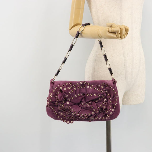 SAINT LAURENT Shoulder Bag Suede Purple Gold Auth YKZ1335A