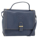 LOEWE Hand Bag Leather 2way Navy Gold Auth YKZ1337A-1