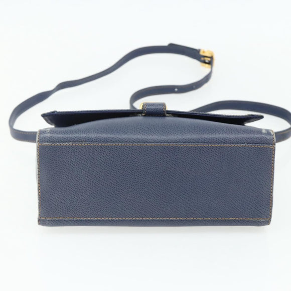 LOEWE Hand Bag Leather 2way Navy Gold Auth YKZ1337A