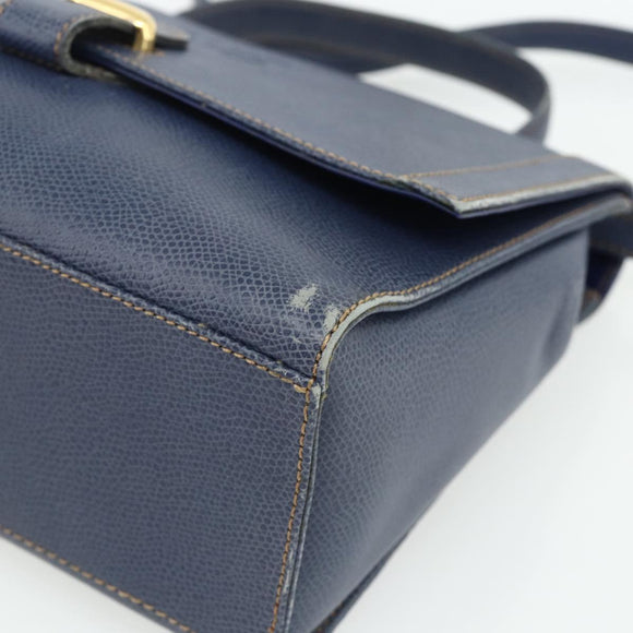 LOEWE Hand Bag Leather 2way Navy Gold Auth YKZ1337A