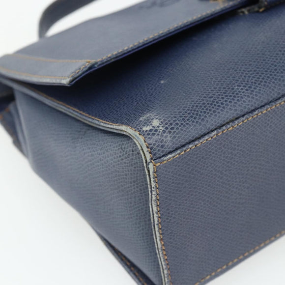 LOEWE Hand Bag Leather 2way Navy Gold Auth YKZ1337A