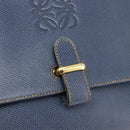 LOEWE Hand Bag Leather 2way Navy Gold Auth YKZ1337A-18