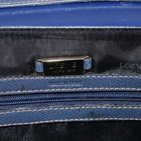 LOEWE Hand Bag Leather 2way Navy Gold Auth YKZ1337A