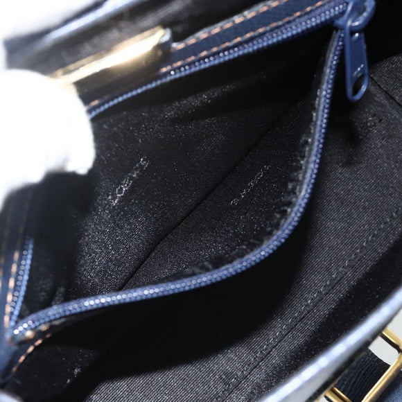 LOEWE Hand Bag Leather 2way Navy Gold Auth YKZ1337A