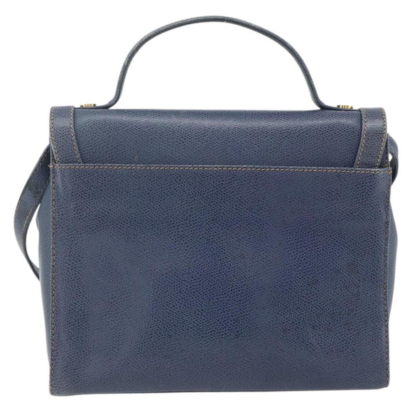 LOEWE Hand Bag Leather 2way Navy Gold Auth YKZ1337A
