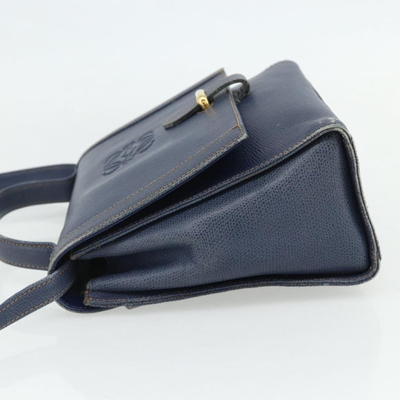 LOEWE Hand Bag Leather 2way Navy Gold Auth YKZ1337A