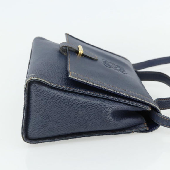 LOEWE Hand Bag Leather 2way Navy Gold Auth YKZ1337A