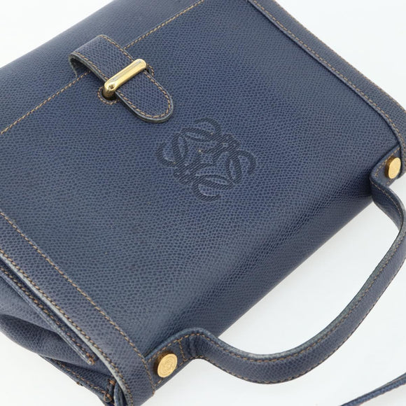 LOEWE Hand Bag Leather 2way Navy Gold Auth YKZ1337A