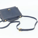 LOEWE Hand Bag Leather 2way Navy Gold Auth YKZ1337A-9