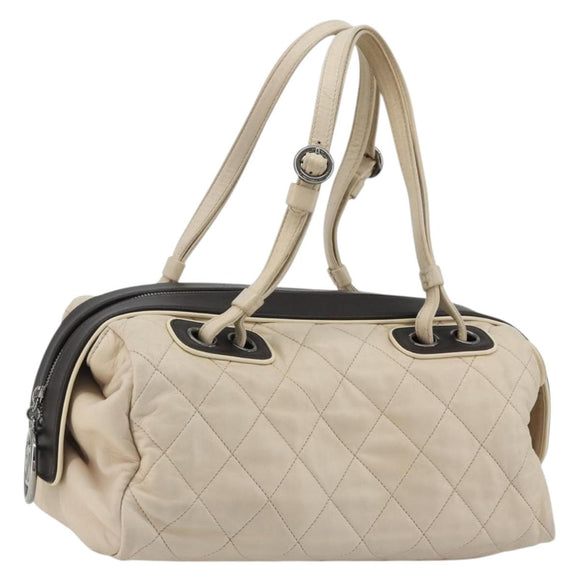 CHANEL Matelasse Boston Tasche Lammleder Elfenbein Silberfarbene CC Auth YKZ1338A