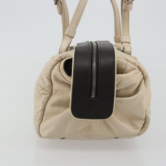 CHANEL Matelasse Boston Tasche Lammleder Elfenbein Silberfarbene CC Auth YKZ1338A