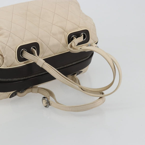CHANEL Matelasse Boston Tasche Lammleder Elfenbein Silberfarbene CC Auth YKZ1338A
