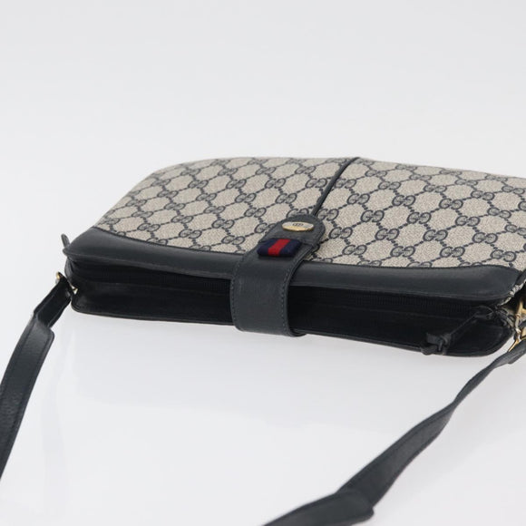 GUCCI GG Supreme Sherry Line Shoulder Bag PVC Navy Gold 904 02 043 Auth YKZ1345