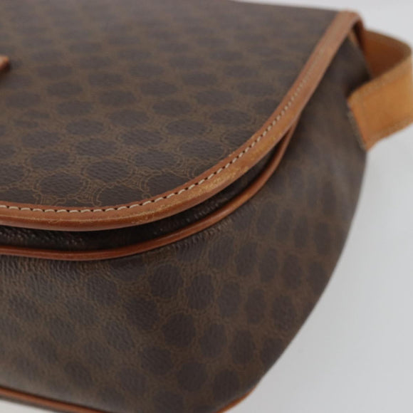 CELINE Macadam Canvas Shoulder Bag PVC Leather Brown Gold Auth YKZ1348