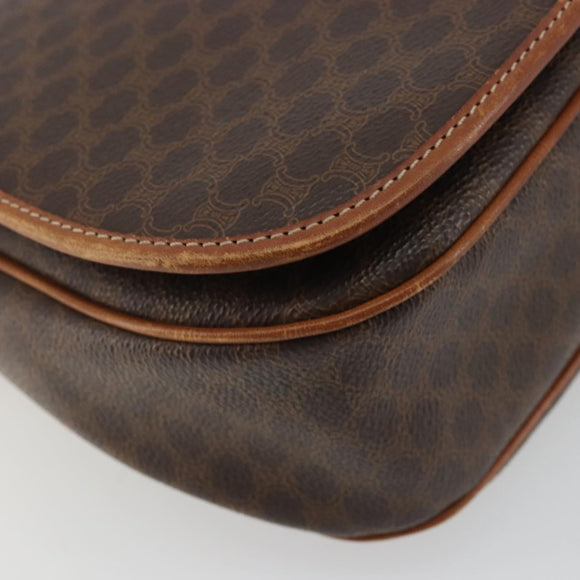 CELINE Macadam Canvas Shoulder Bag PVC Leather Brown Gold Auth YKZ1348