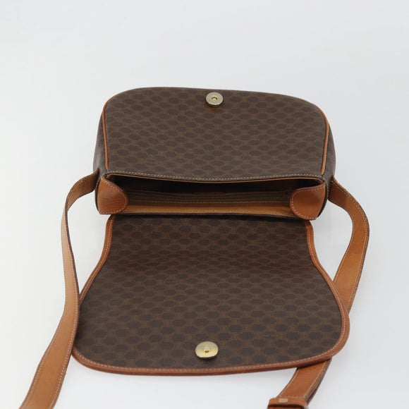CELINE Macadam Canvas Shoulder Bag PVC Leather Brown Gold Auth YKZ1348