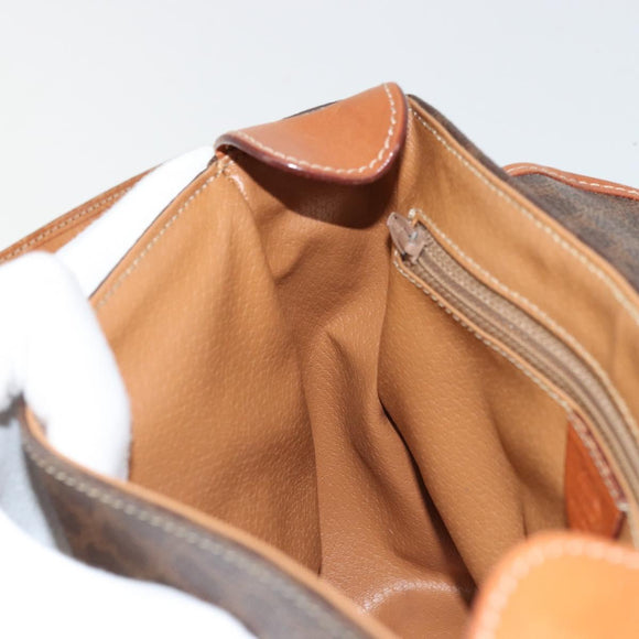 CELINE Macadam Canvas Shoulder Bag PVC Leather Brown Gold Auth YKZ1348