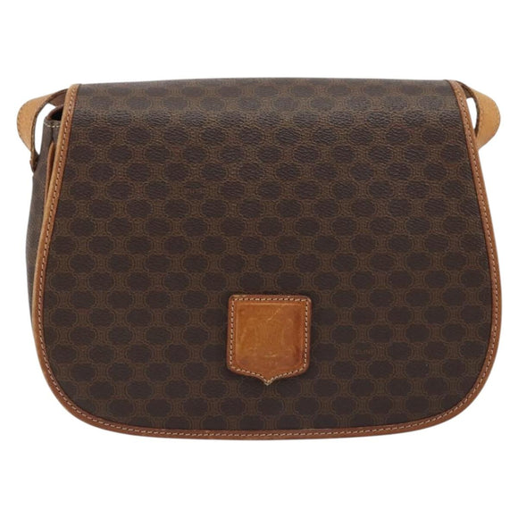 CELINE Macadam Canvas Shoulder Bag PVC Leather Brown Gold Auth YKZ1348