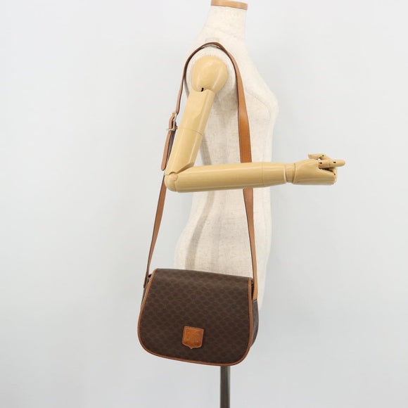 CELINE Macadam Canvas Shoulder Bag PVC Leather Brown Gold Auth YKZ1348