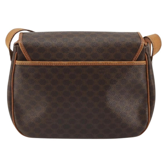 CELINE Macadam Canvas Shoulder Bag PVC Leather Brown Gold Auth YKZ1348