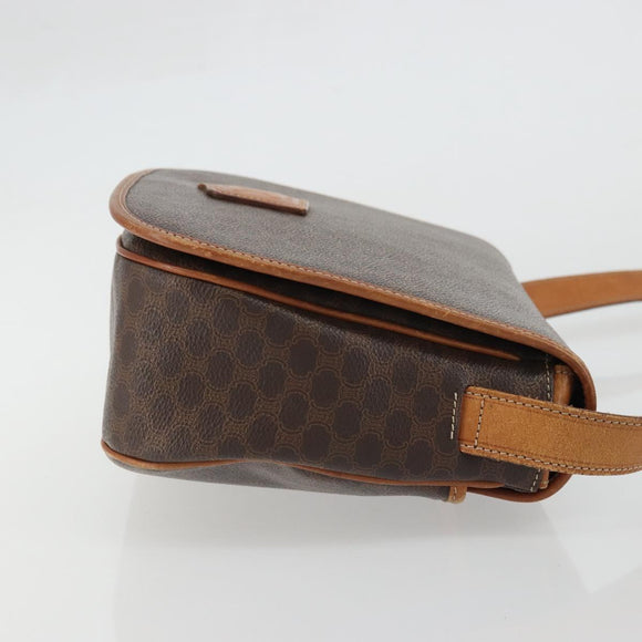 CELINE Macadam Canvas Shoulder Bag PVC Leather Brown Gold Auth YKZ1348