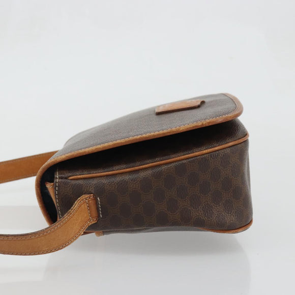 CELINE Macadam Canvas Shoulder Bag PVC Leather Brown Gold Auth YKZ1348