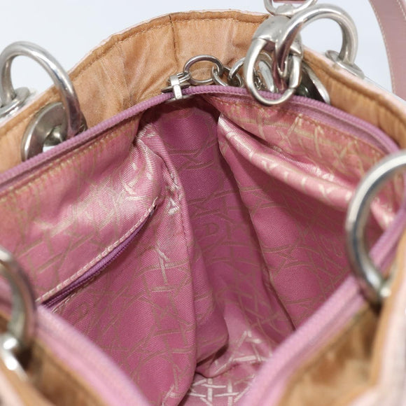Christian Dior Canage Hand Bag Nylon 2way Pink Silver Auth YKZ135