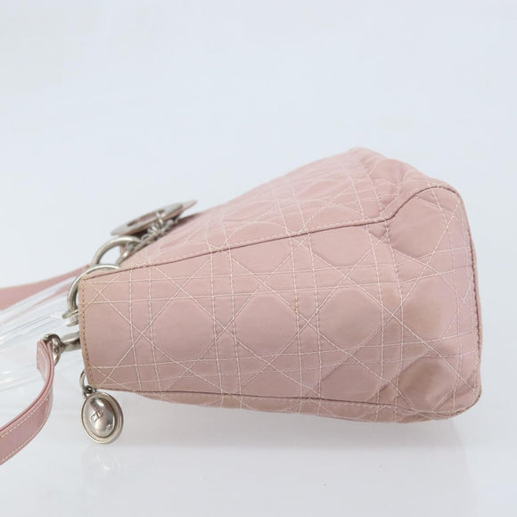 Christian Dior Canage Hand Bag Nylon 2way Pink Silver Auth YKZ135