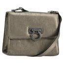 Salvatore Ferragamo Gancini Bag Leather Champagne Gold Silver Auth YKZ1352A-1