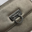 Salvatore Ferragamo Gancini Bag Leather Champagne Gold Silver Auth YKZ1352A-14