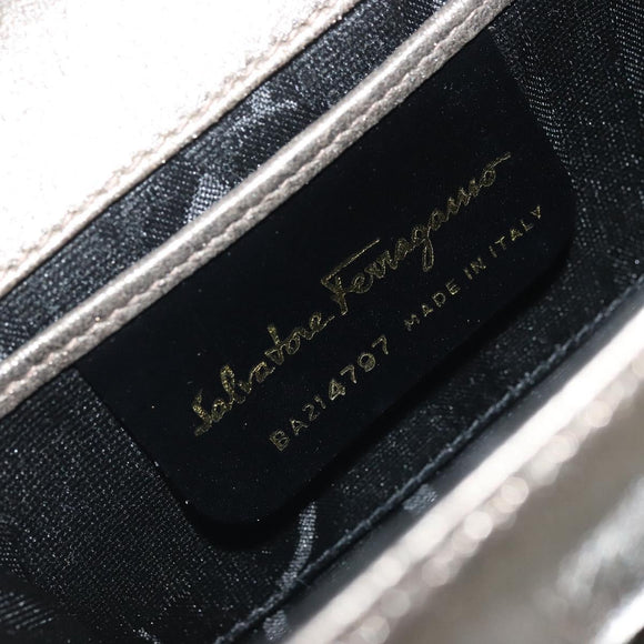 Salvatore Ferragamo Gancini Bag Leather Champagne Gold Silver Auth YKZ1352A