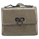 Salvatore Ferragamo Gancini Bag Leather Champagne Gold Silver Auth YKZ1352A-2