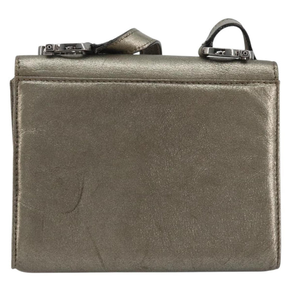 Salvatore Ferragamo Gancini Bag Leather Champagne Gold Silver Auth YKZ1352A