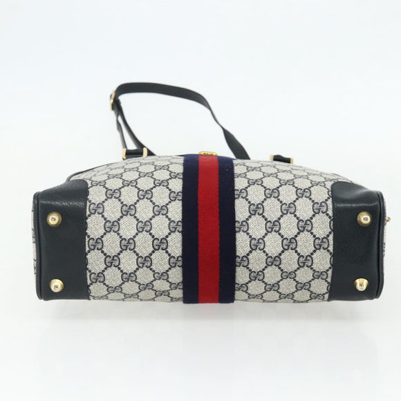 GUCCI GG Supreme Sherry Line Hand Bag PVC 2way Navy Gold 904 02 015 Auth YKZ1353