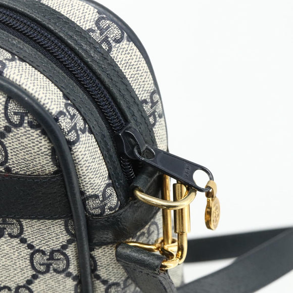 GUCCI GG Supreme Sherry Line Hand Bag PVC 2way Navy Gold 904 02 015 Auth YKZ1353