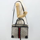 GUCCI GG Supreme Sherry Line Hand Bag PVC 2way Navy Gold 904 02 015 Auth YKZ1353-25