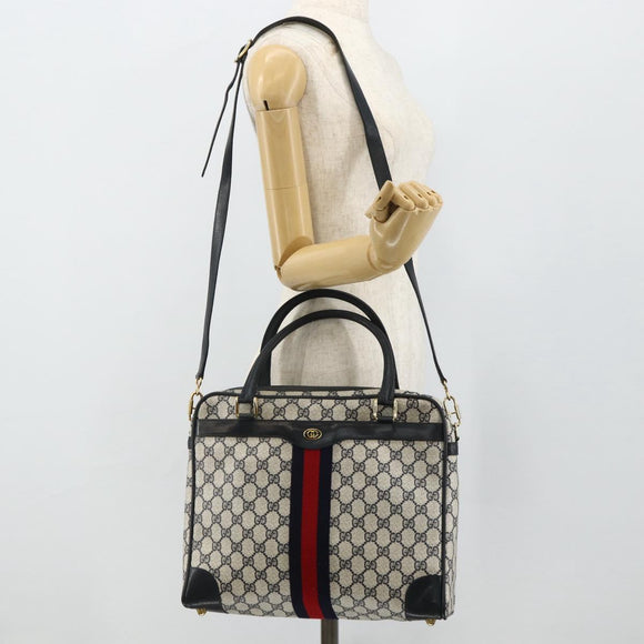 GUCCI GG Supreme Sherry Line Hand Bag PVC 2way Navy Gold 904 02 015 Auth YKZ1353