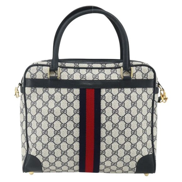 GUCCI GG Supreme Sherry Line Hand Bag PVC 2way Navy Gold 904 02 015 Auth YKZ1353