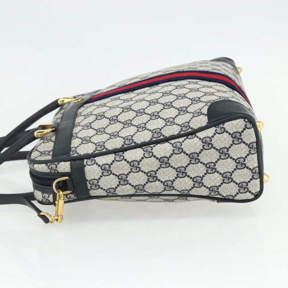 GUCCI GG Supreme Sherry Line Hand Bag PVC 2way Navy Gold 904 02 015 Auth YKZ1353