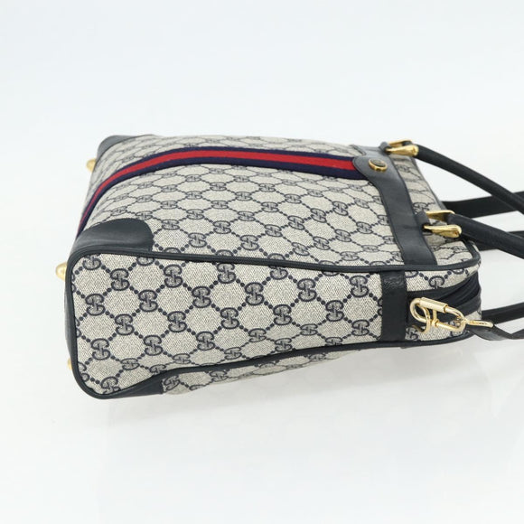 GUCCI GG Supreme Sherry Line Hand Bag PVC 2way Navy Gold 904 02 015 Auth YKZ1353