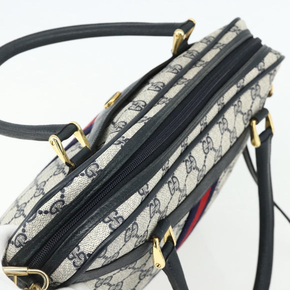 GUCCI GG Supreme Sherry Line Hand Bag PVC 2way Navy Gold 904 02 015 Auth YKZ1353