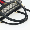 GUCCI GG Supreme Sherry Line Hand Bag PVC 2way Navy Gold 904 02 015 Auth YKZ1353-7