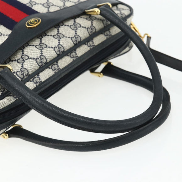 GUCCI GG Supreme Sherry Line Hand Bag PVC 2way Navy Gold 904 02 015 Auth YKZ1353