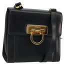 Salvatore Ferragamo Gancini Shoulder Bag Leather Black Gold Auth YKZ1355A-1